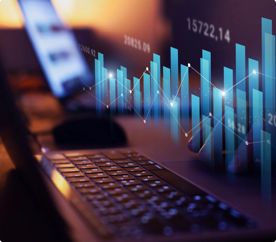 Digital charts and computer in focus